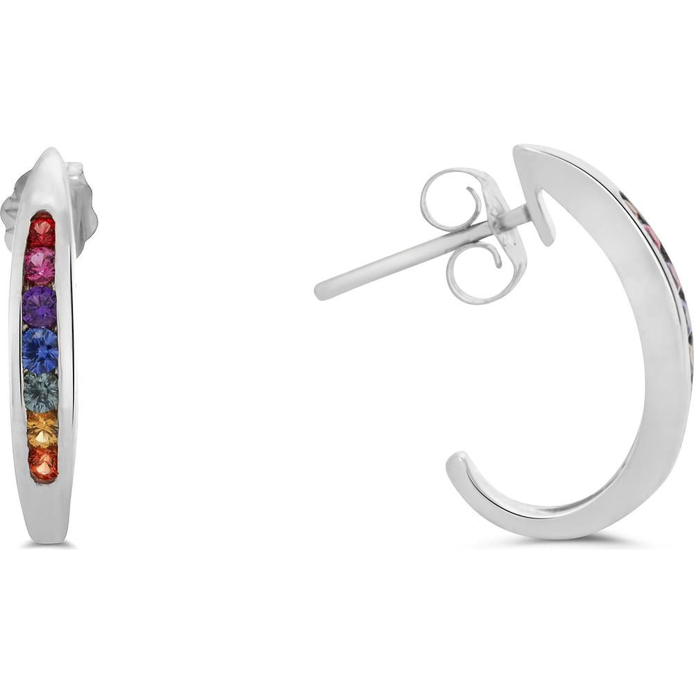 Roman & Jules - 14K White Gold Multi-Colored Sapphire Hoop Earrings - 0.37 Carat Total Sapphire Weight