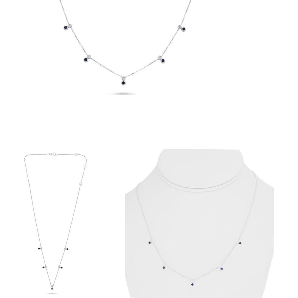 Roman & Jules - 14K White Gold Multi Sapphire Necklace with Round Diamonds - 0.25 Carat Total Sapphire Weight