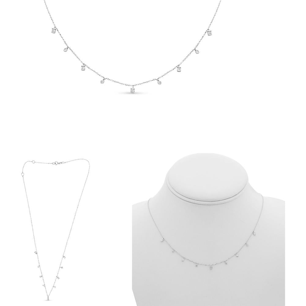 Roman & Jules - 14K White Gold Necklace with Round and Baguette Diamonds - 0.13 Carat Total Diamond Weight