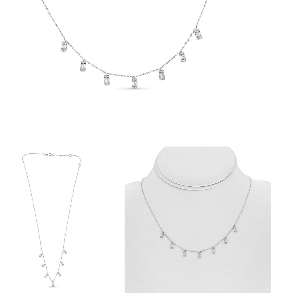 Roman & Jules - 14K White Gold Necklace with Round and Baguette Diamonds - 0.44 Carat Total Diamond Weight