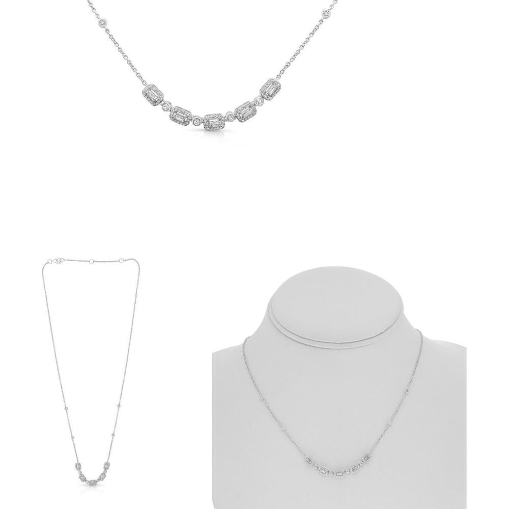 Roman & Jules - 14K White Gold Necklace with Round and Baguette Diamonds - 0.71 Carat Total Diamond Weight