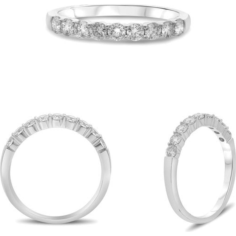 Roman & Jules - 14K White Gold Nine Stone Round Diamond Band - 0.53 Carat Total Diamond Weight