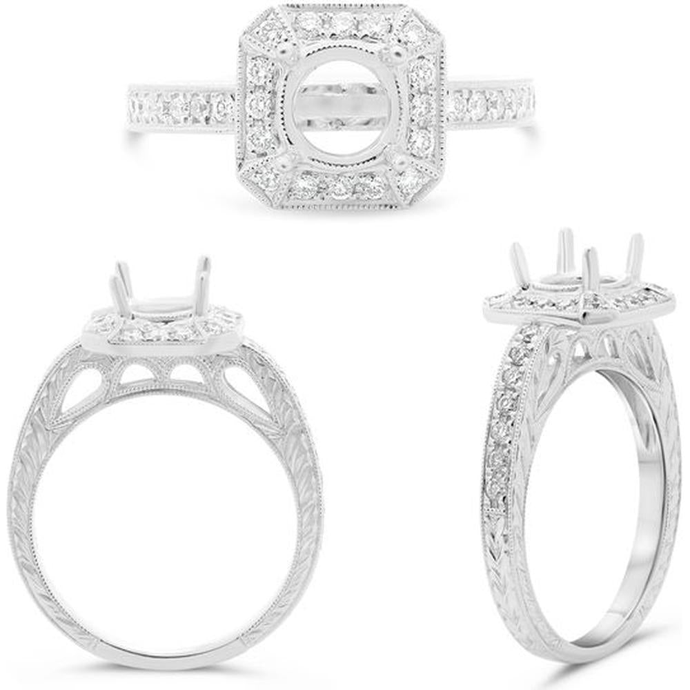 Roman & Jules - 14K White Gold Octagon Halo Engagement Ring with Round Diamond - 0.31 Carat Total Diamond Weight