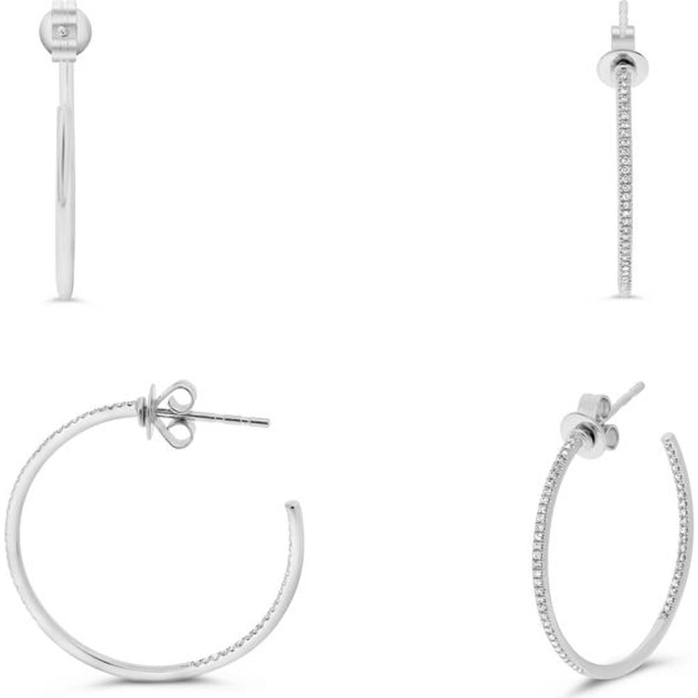 Roman & Jules - 14K White Gold Open Hoop Earrings with Micropavé Set Round Diamonds - 0.40 Carat Total Diamond Weight