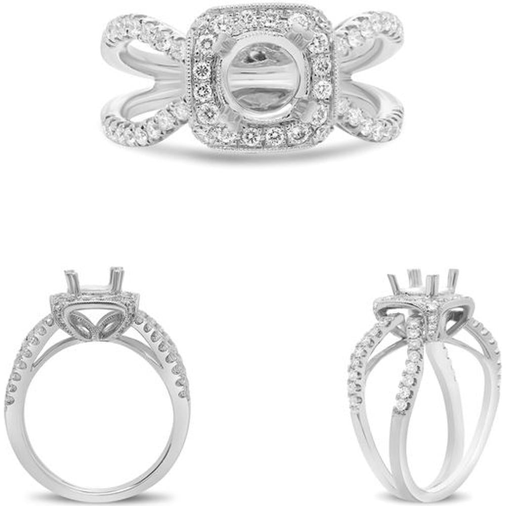 Roman & Jules - 14K White Gold Open Shank Halo Engagement Ring with Round Diamond - 0.60 Carat Total Diamond Weight