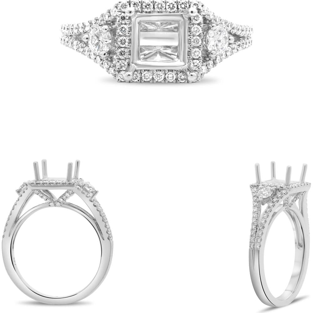 Roman & Jules - 14K White Gold Open Shank Square Halo Engagement Setting with 0.61 Carat Round Diamonds