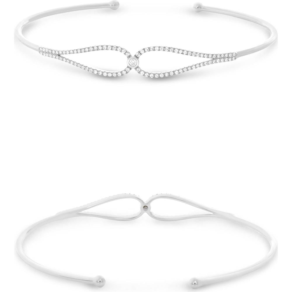 Roman & Jules - 14K White Gold Open Teardrop Bangle with Pave Round Diamonds - 0.24 Carat Total Diamond Weight