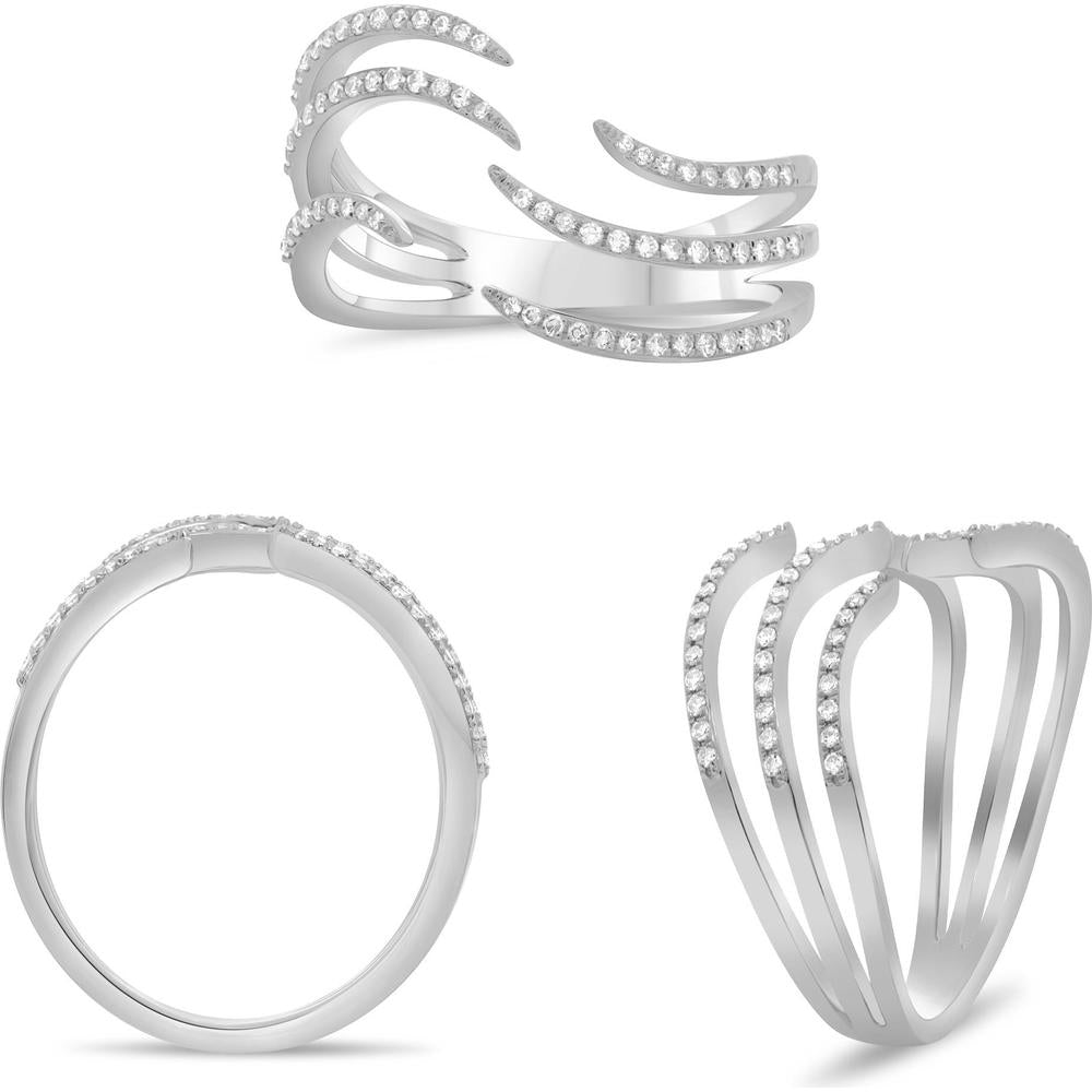 Roman & Jules - 14K White Gold Open Wave Ring with Pavé Set Round Diamonds - 0.20 Carat Total Diamond Weight