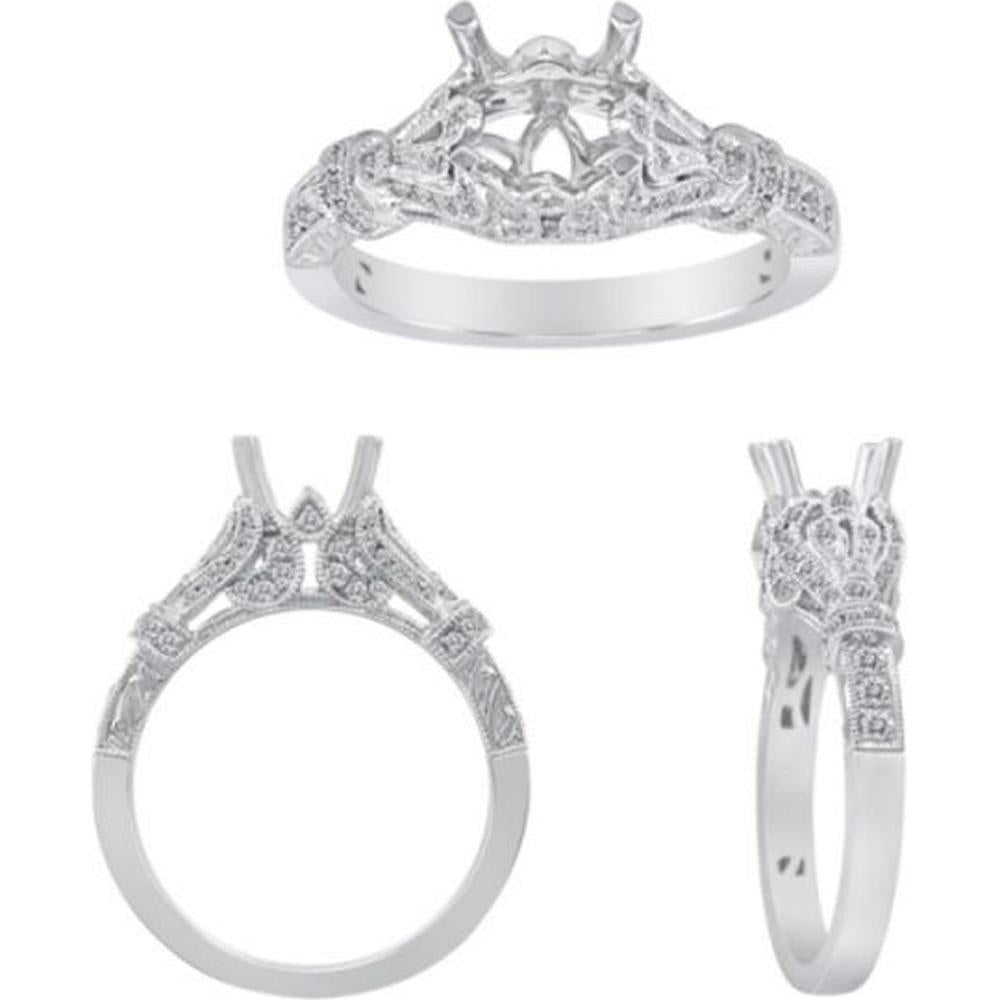 Roman & Jules - 14K White Gold Ornate Diamond Pave Engagement Ring with 0.31 Carat Round Diamonds