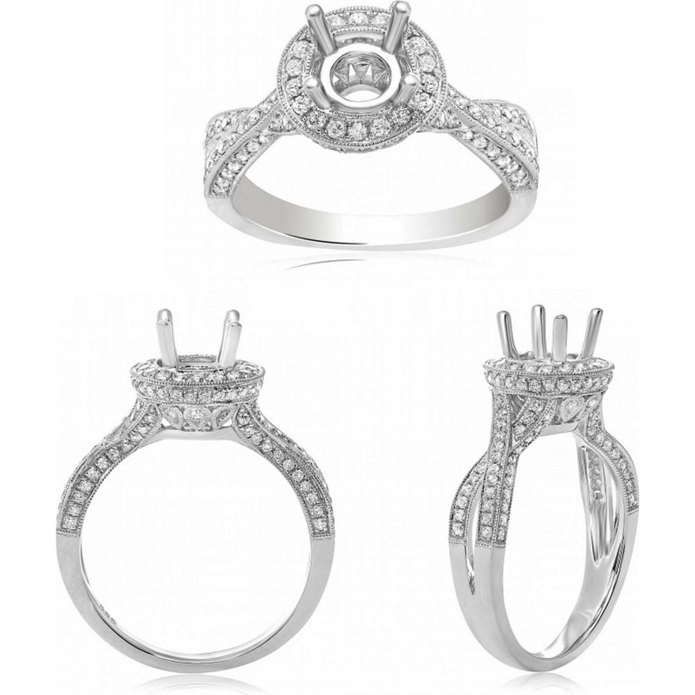 Roman & Jules - 14K White Gold Ornate Pave Engagement Ring Setting with Round Diamonds - 0.56 Carat Total Diamond Weight