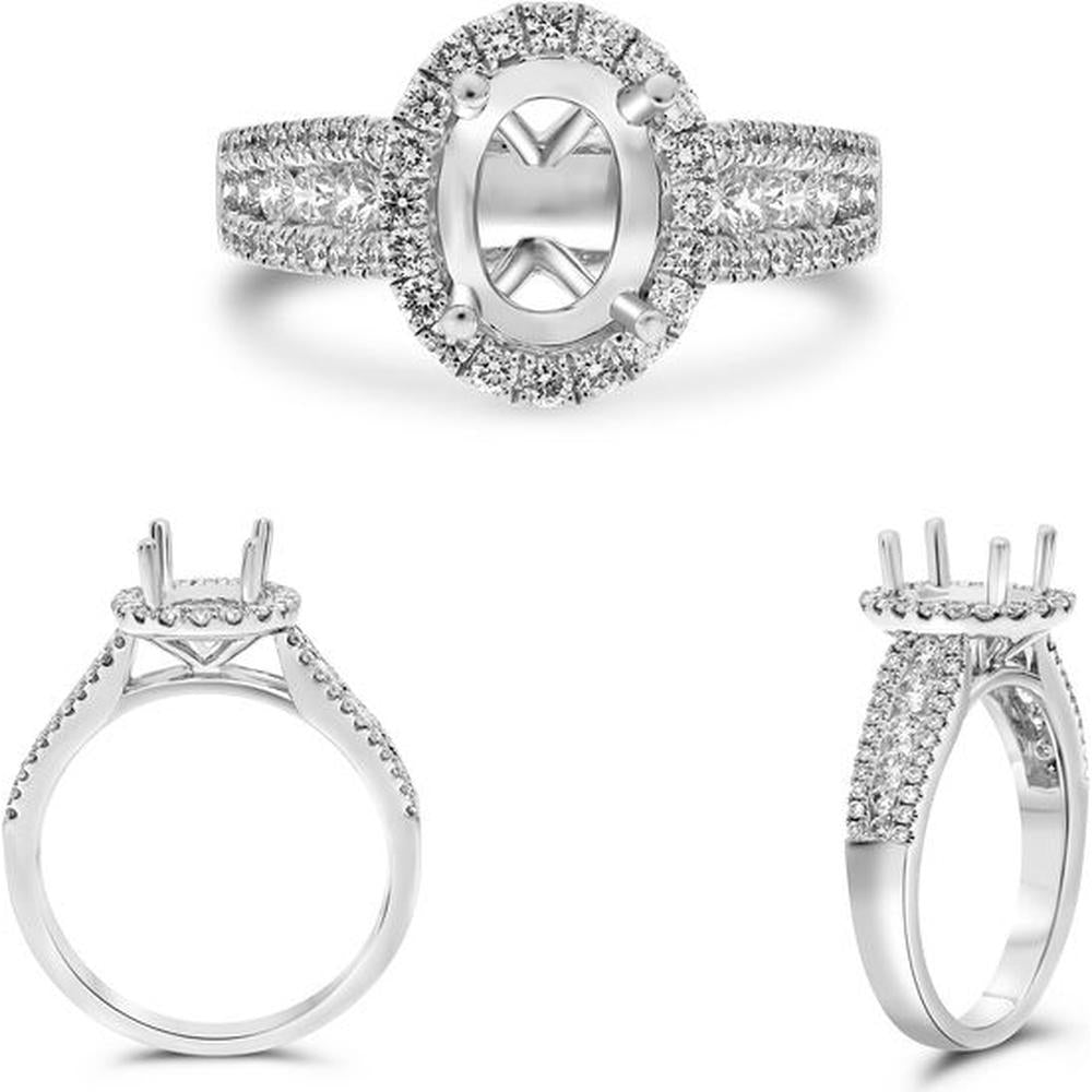 Roman & Jules - 14K White Gold Ornate Semi-Mount Ring with Round Diamond Halo - 0.67 Carat Total Diamond Weight