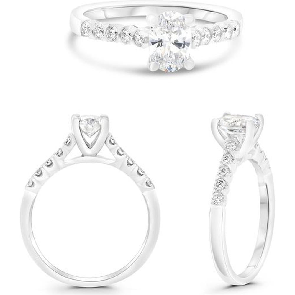 Roman & Jules - 14K White Gold Oval Cut Diamond Ring with Fishtail Setting - 0.28 Carat Total Diamond Weight