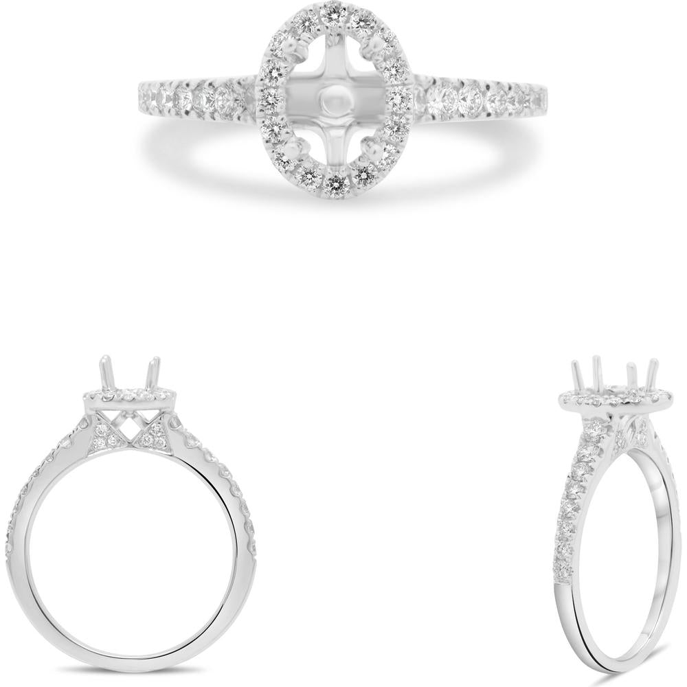 Roman & Jules - 14K White Gold Oval Diamond Halo Engagement Ring with Pave Accents - 0.52 Carat Total Diamond Weight