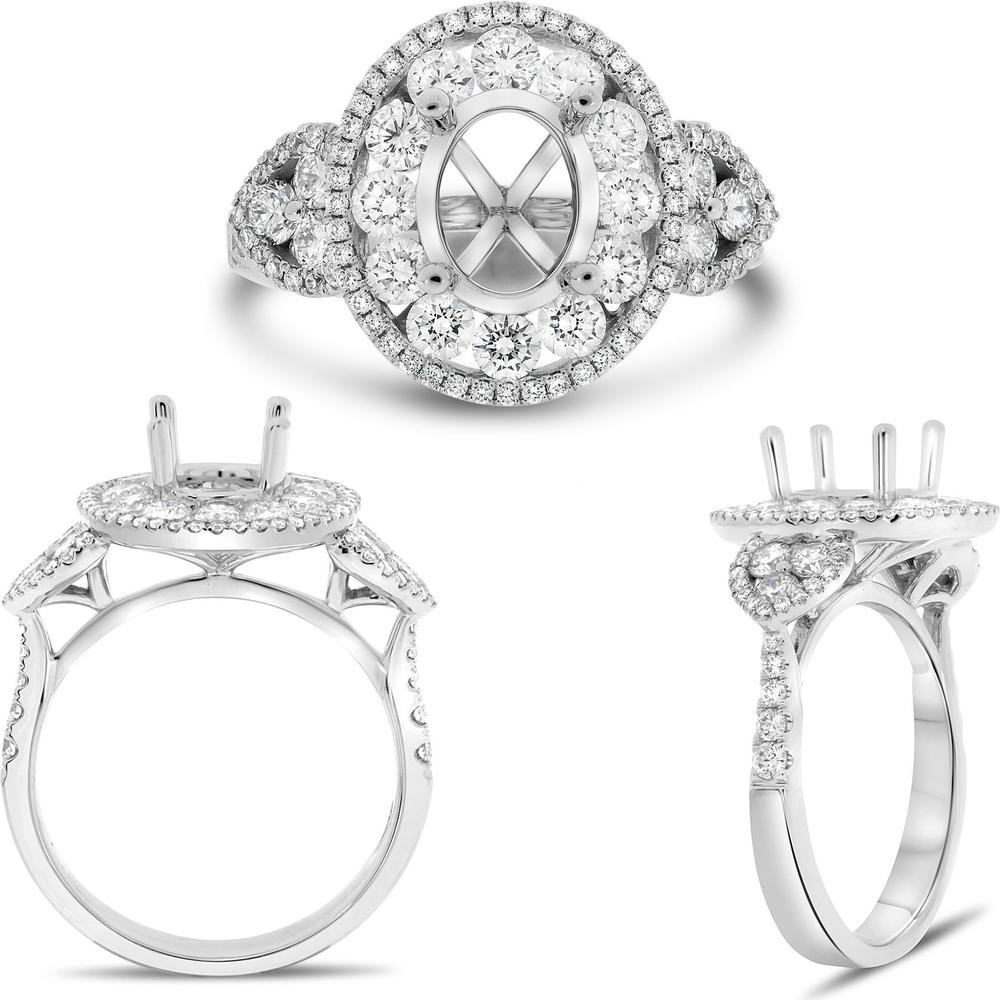 Roman & Jules - 14K White Gold Oval Diamond Halo Ring with 1.47 Carat Round Diamond Center