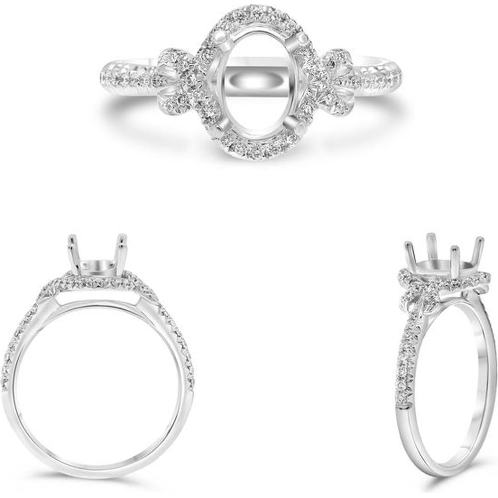 Roman & Jules - 14K White Gold Oval Diamond Halo Ring with Round Diamonds - 0.40 Carat Total Diamond Weight