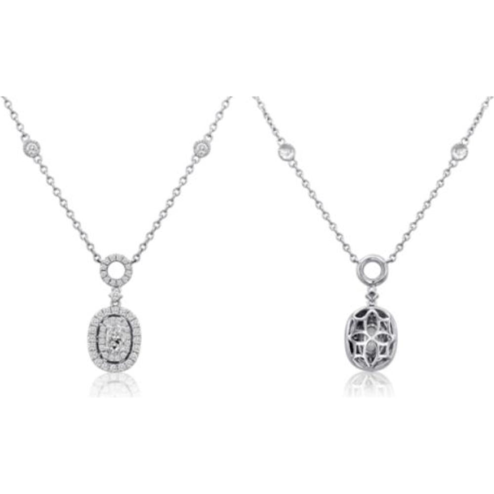 Roman & Jules - 14K White Gold Oval Diamond Necklace with Halo - 1.02 Carat Total Diamond Weight