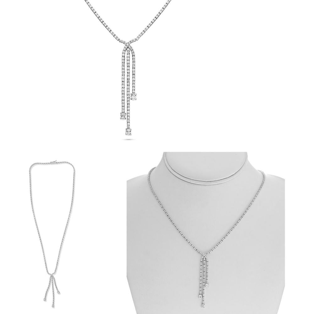 Roman & Jules - 14K White Gold Oval Diamond Necklace with Prong Set Oval Cut Diamond - 0.50 Carat Total Diamond Weight