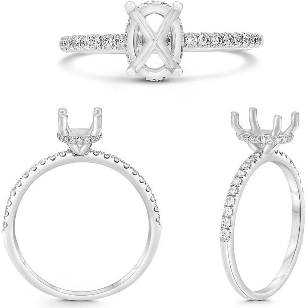 Roman & Jules - 14K White Gold Oval Diamond Ring with Hidden Full Halo and Micro Pave - 0.23 Carat Total Diamond Weight
