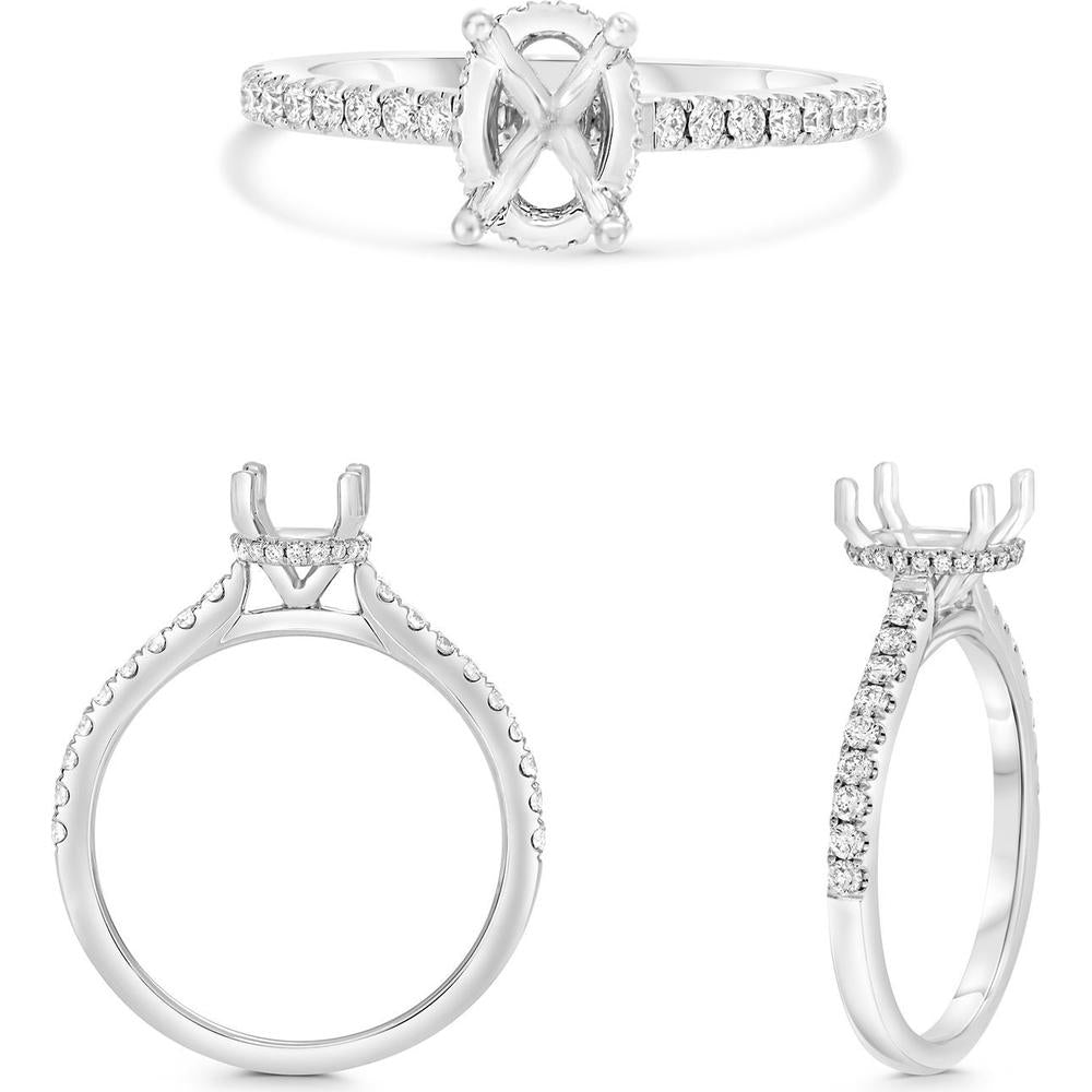Roman & Jules - 14K White Gold Oval Diamond Ring with Hidden Full Halo and Micropavé Setting - 0.27 Carat Total Diamond Weight