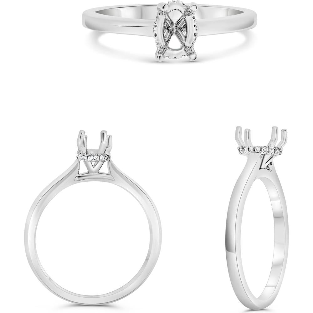 Roman & Jules - 14K White Gold Oval Diamond Ring with Micropavé Hidden Halo - 1.20 Carat Total Diamond Weight