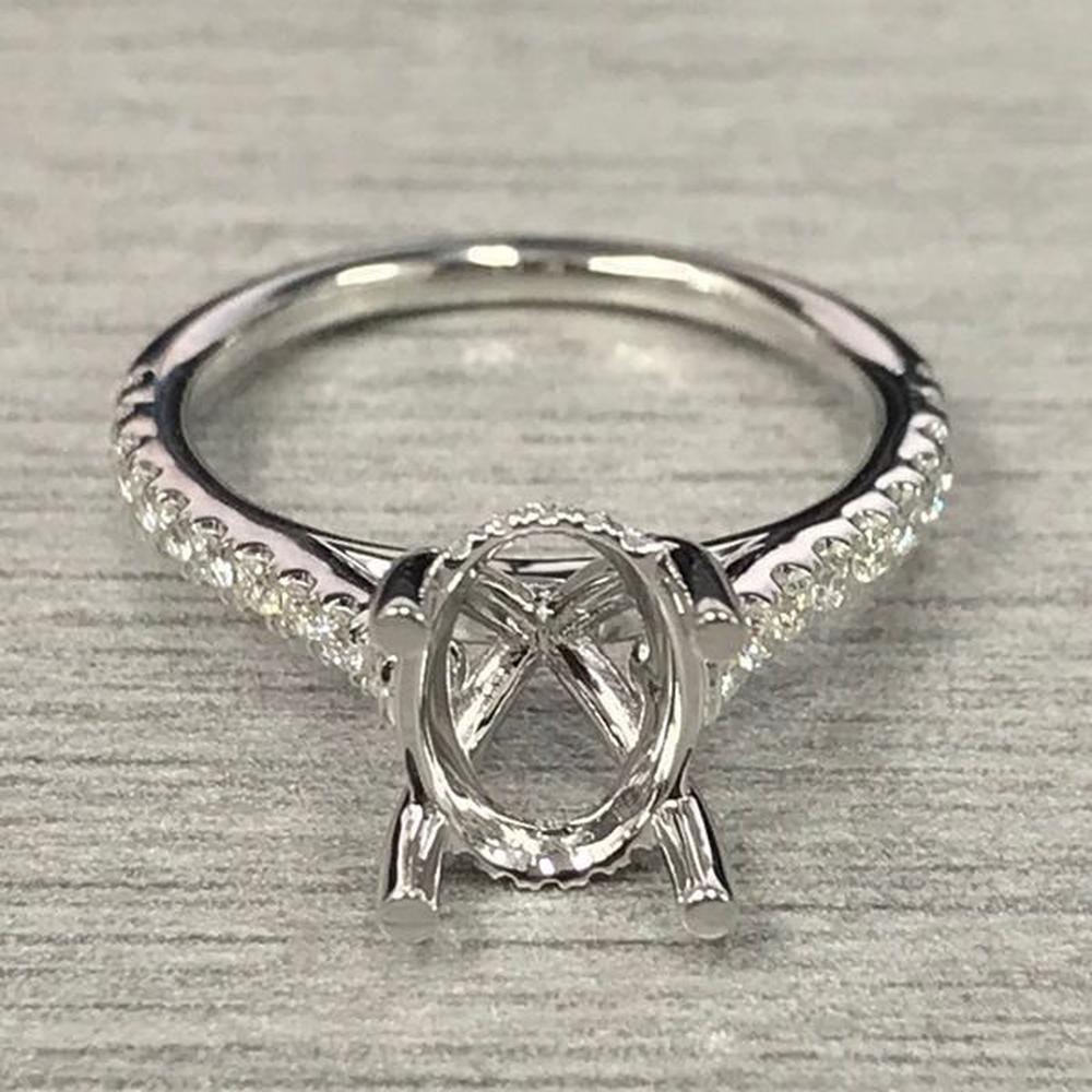 Roman & Jules - 14K White Gold Oval Diamond Ring with Micropavé Setting and Hidden Half-Halo - 0.28 Carat Total Diamond Weight
