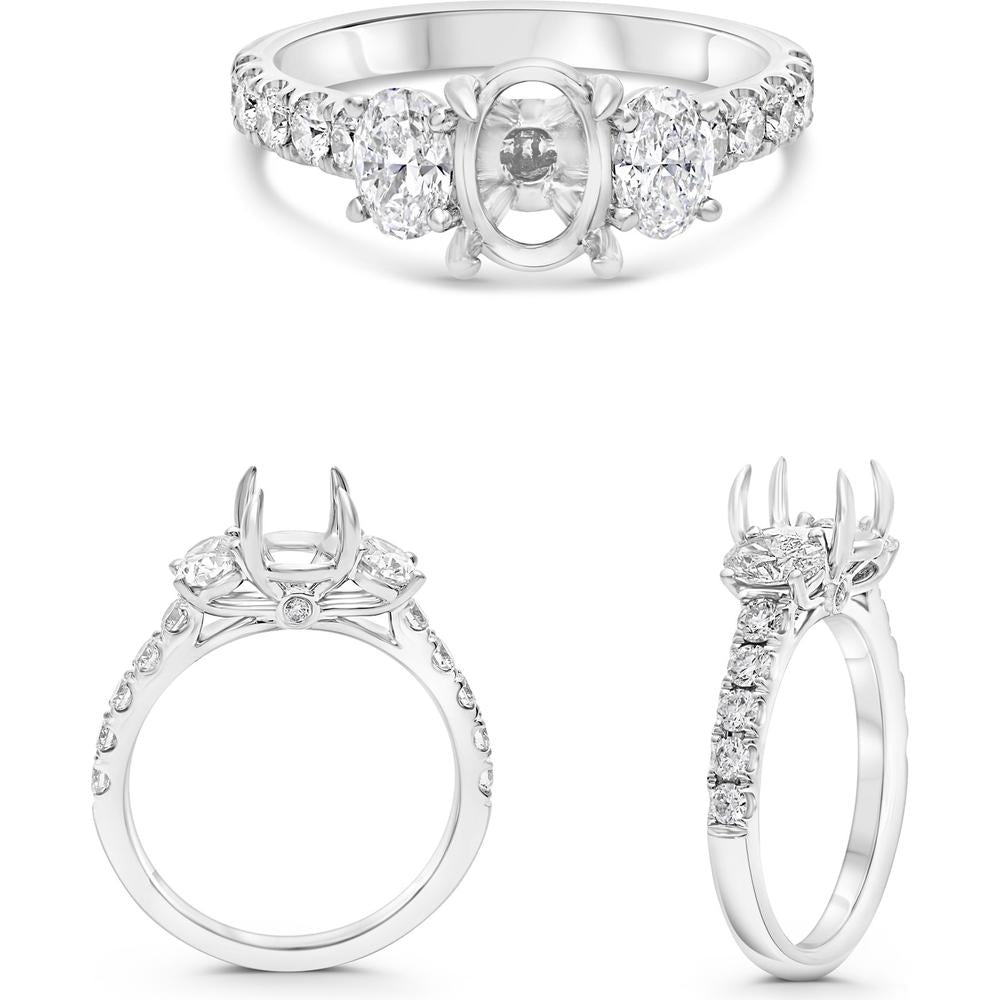 Roman & Jules - 14K White Gold Oval Diamond Ring with Round Diamond Accents - 1.10 Carat Total Diamond Weight