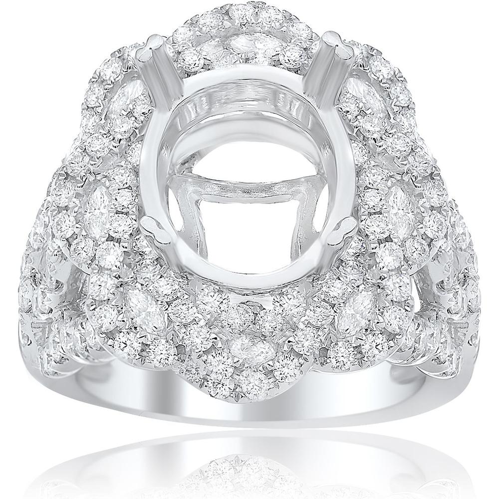 Roman & Jules - 14K White Gold Oval Diamond Ring with Round Diamonds - 1.44 Carat Total Diamond Weight