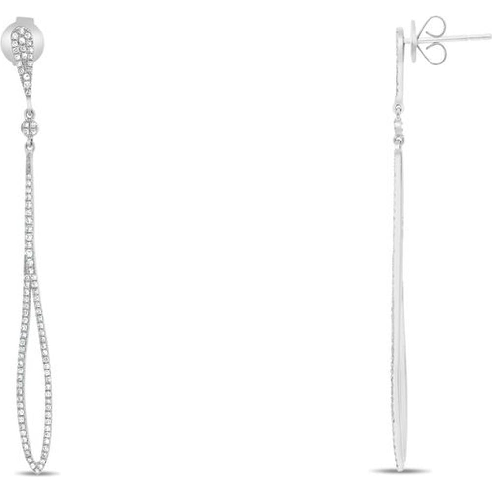 Roman & Jules - 14K White Gold Oval Drop Earrings with Pave Set Round Diamonds - 1.0 Carat Total Diamond Weight