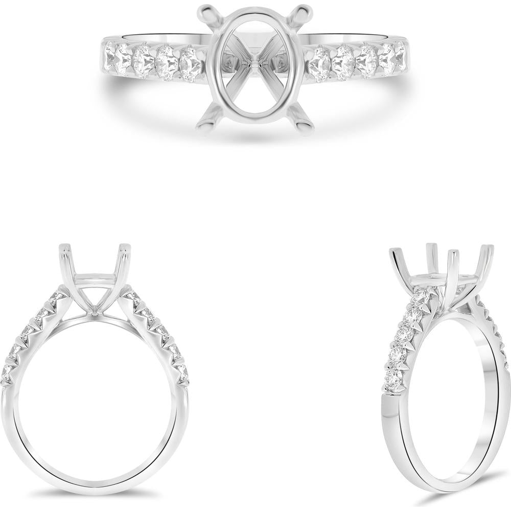 Roman & Jules - 14K White Gold Oval Fishtail Shank Engagement Setting with 0.49 Carat Total Round Diamonds