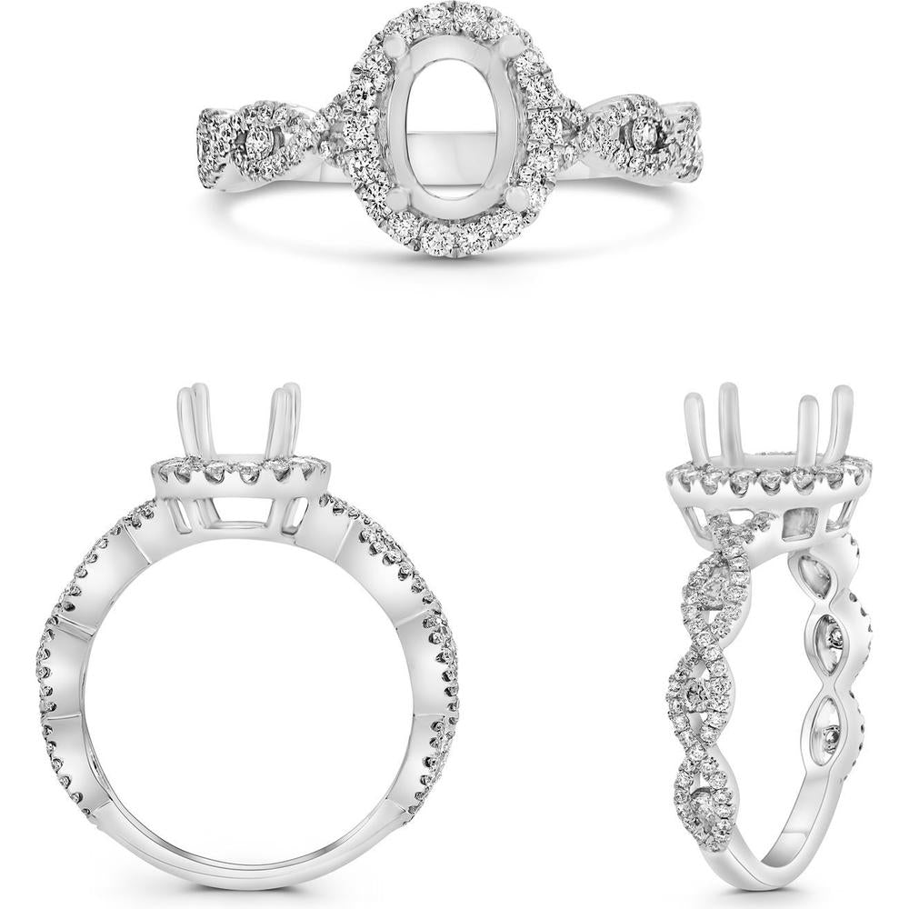 Roman & Jules - 14K White Gold Oval Halo Diamond Ring with Micropavé Twist Shank - 0.51 Carat Total Diamond Weight