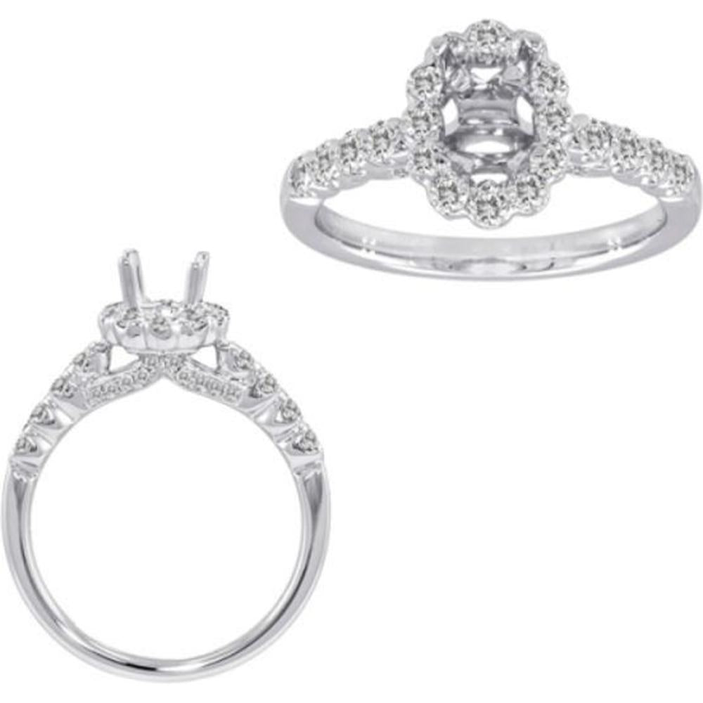 Roman & Jules - 14K White Gold Oval Halo Diamond Ring with Round Center Diamond - 0.67 Carat Total Diamond Weight