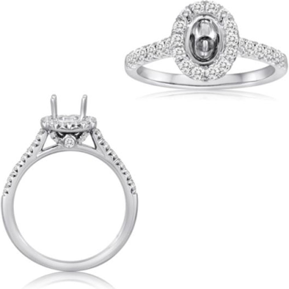 Roman & Jules - 14K White Gold Oval Halo Diamond Ring with Round Diamonds - 0.55 Carat Total Diamond Weight