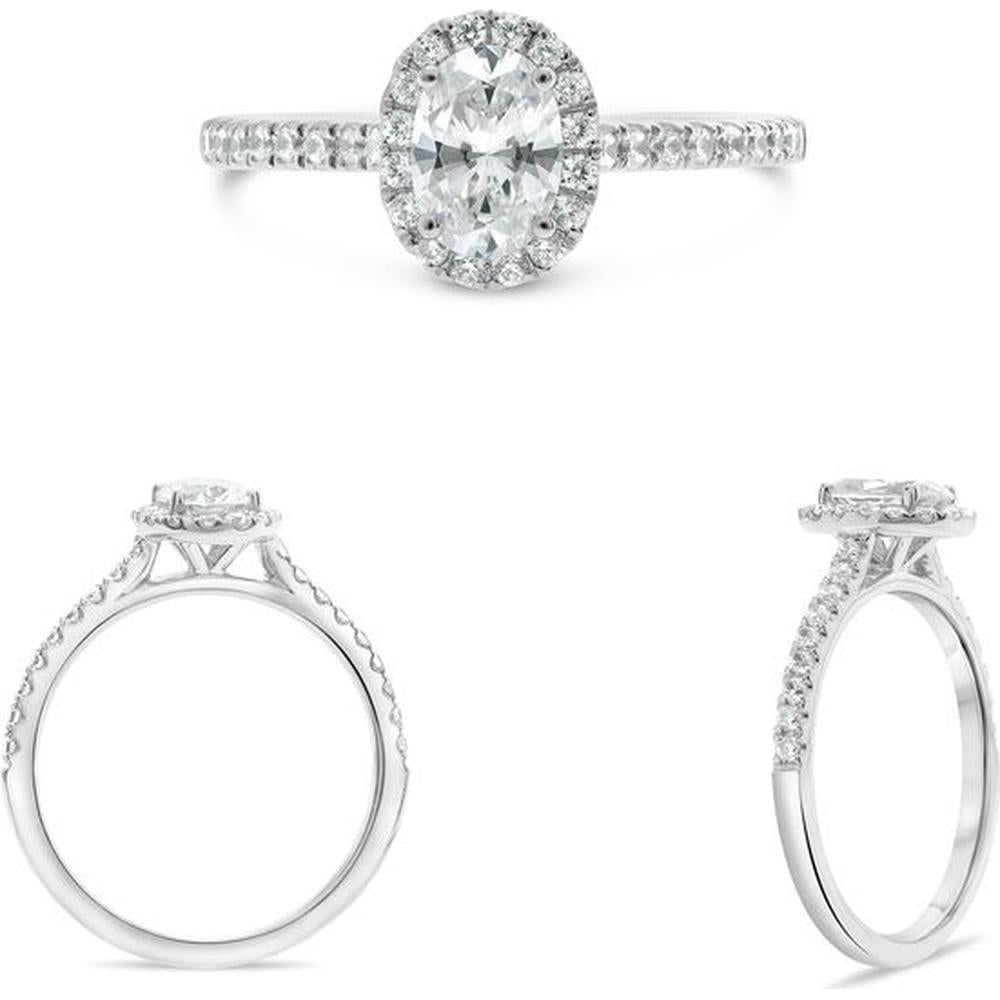 Roman & Jules - 14K White Gold Oval Halo Engagement Ring with Micropavé Round Diamonds - 0.29 Carat Total Diamond Weight
