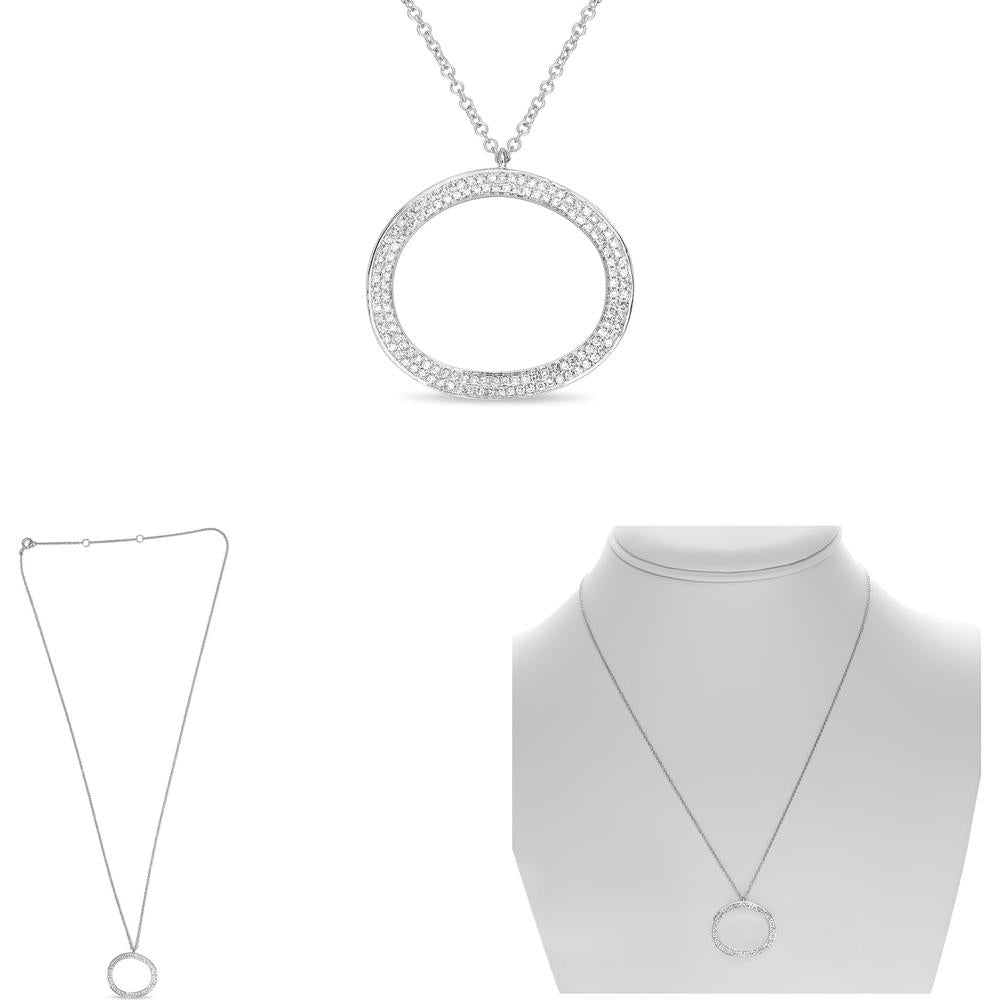 Roman & Jules - 14K White Gold Oval Pave Necklace with 0.27 Carat Round Brilliant Diamonds