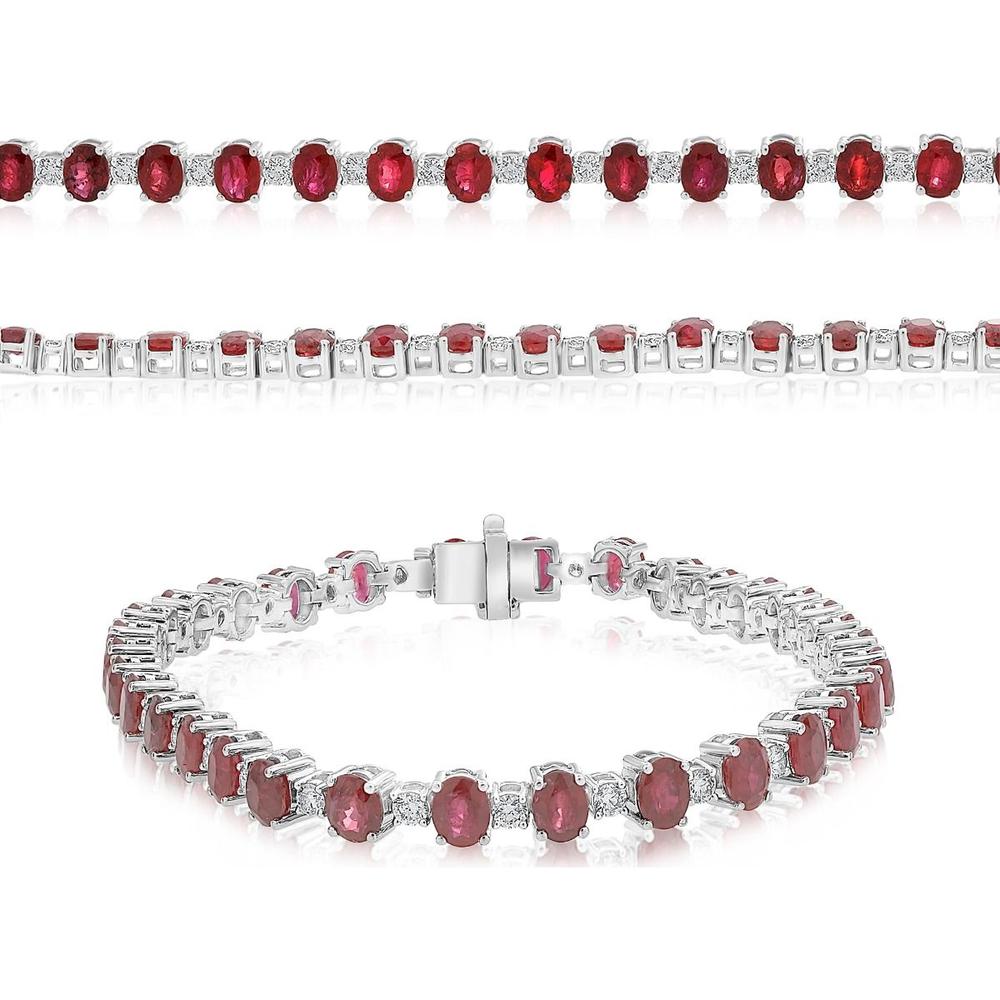 Roman & Jules - 14K White Gold Oval Ruby and Diamond Tennis Bracelet - 7.5 Carat Total Ruby Weight