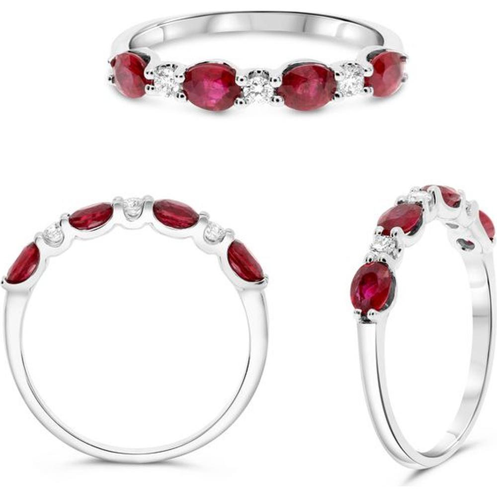 Roman & Jules - 14K White Gold Oval Ruby Ring with Round Diamond Accents - 1.00 Carat Total Ruby Weight