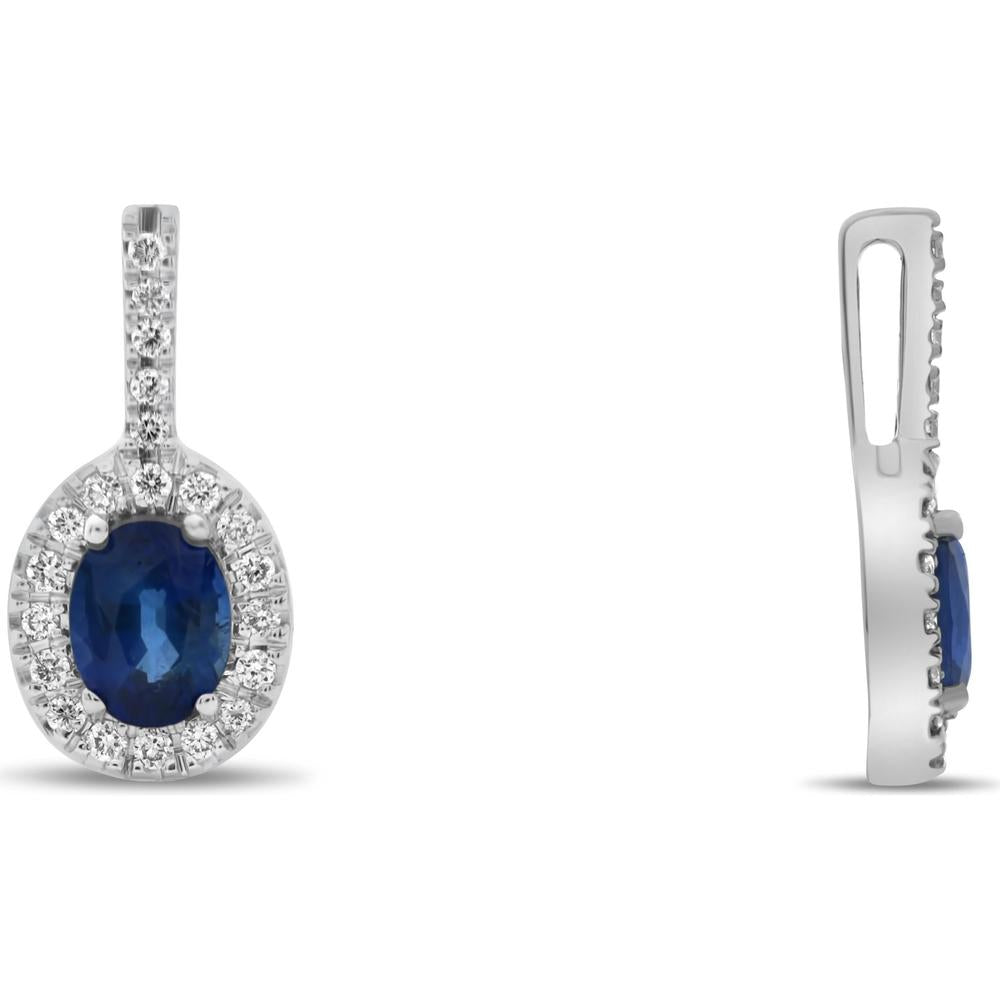 Roman & Jules - 14K White Gold Oval Sapphire and Diamond Halo Pendant - 0.47 Carat Total Sapphire and Diamond Weight