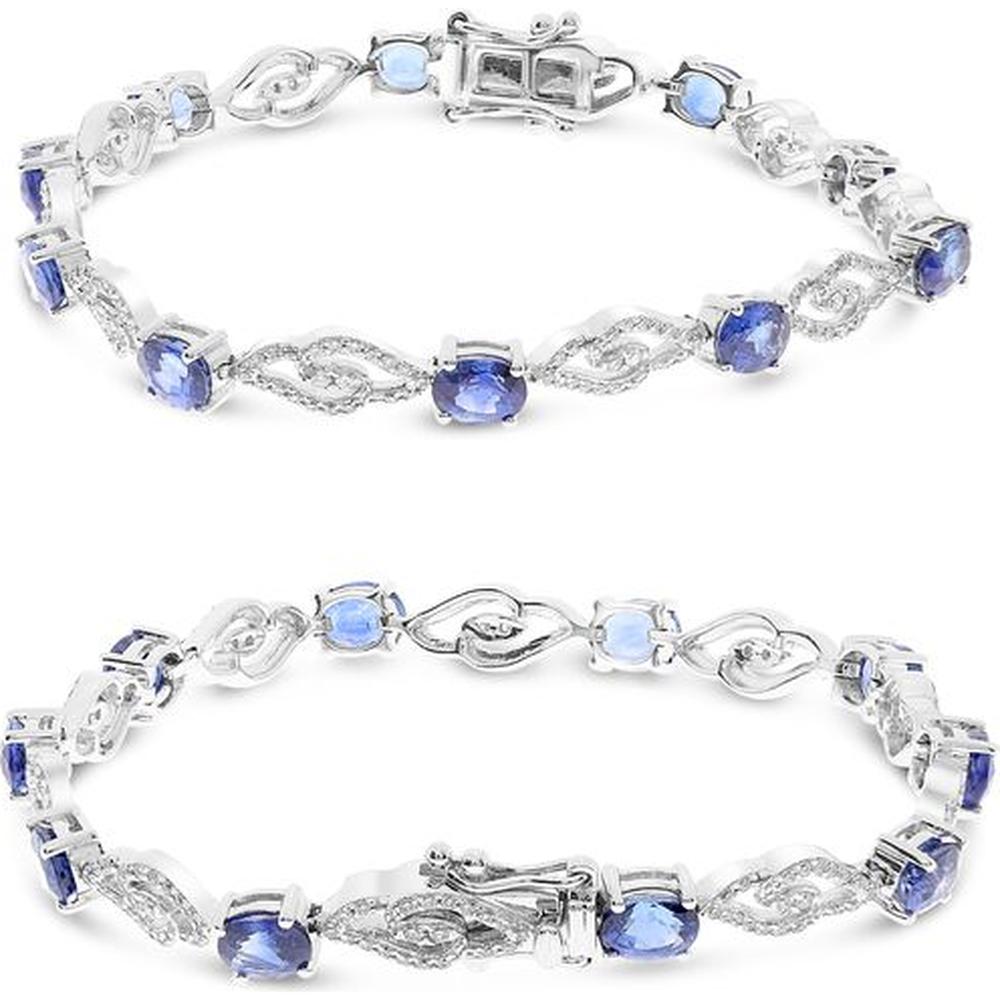Roman & Jules - 14K White Gold Oval Sapphire and Diamond Tennis Bracelet - 0.56 Carat Total Diamond Weight