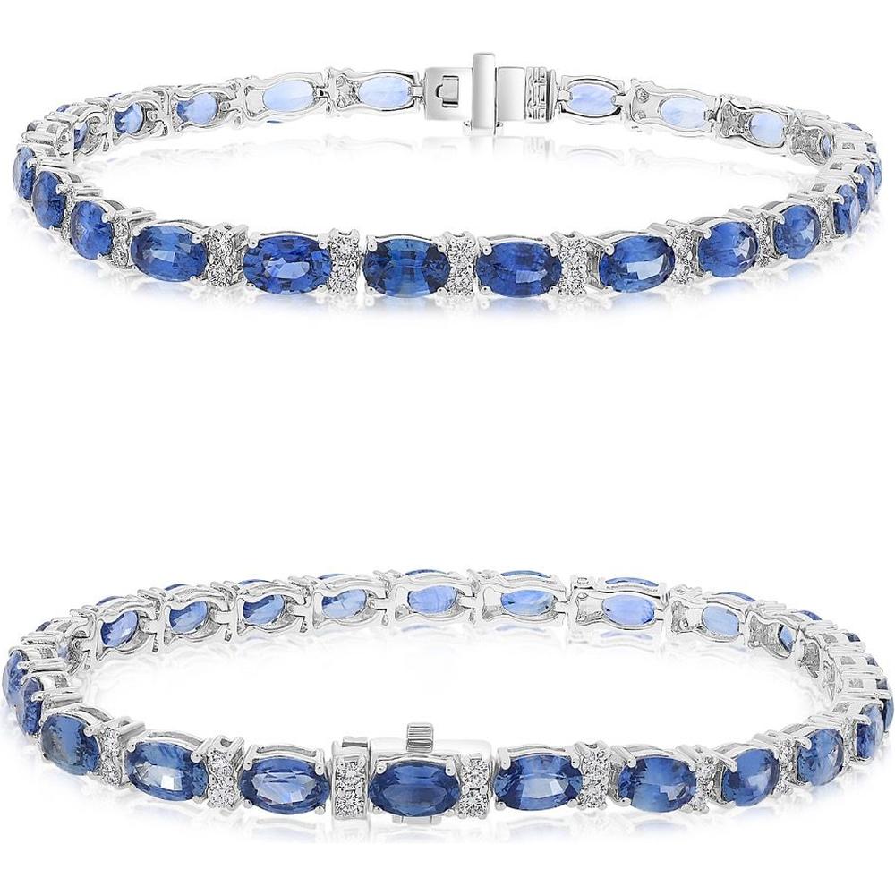 Roman & Jules - 14K White Gold Oval Sapphire Bracelet with Round Diamond Accents - 10.00 Carat Total Sapphire Weight