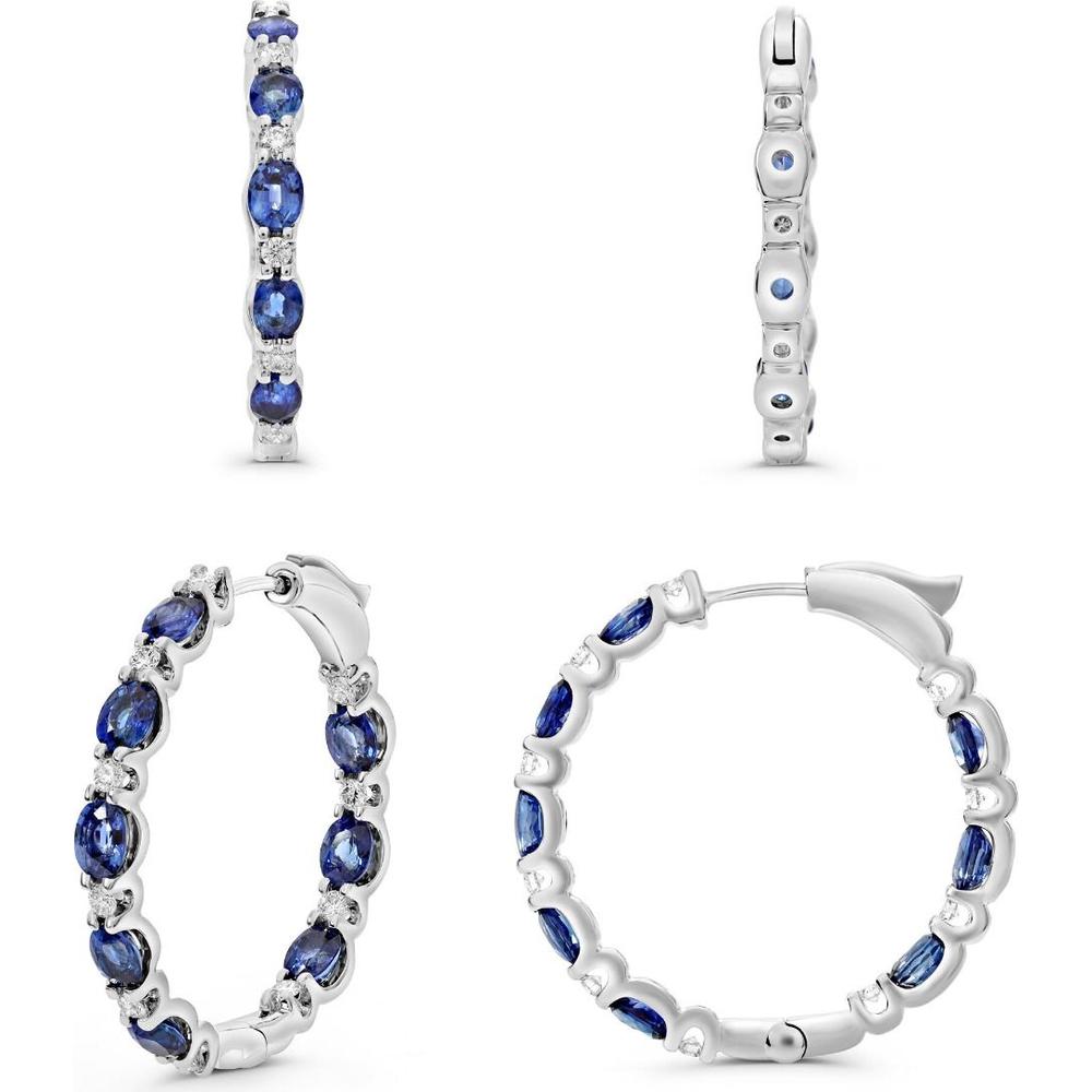 Roman & Jules - 14K White Gold Oval Sapphire Earrings with Round Diamond Accents - 1.10 Carat Total Sapphire and Diamond Weight