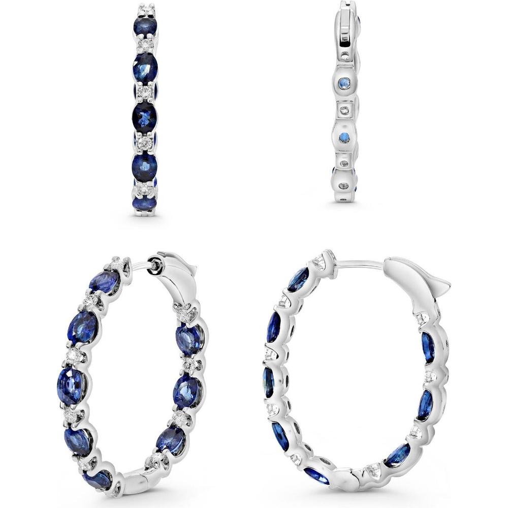 Roman & Jules - 14K White Gold Oval Sapphire Hoop Earrings - 5.25 Carat Total Sapphire Weight