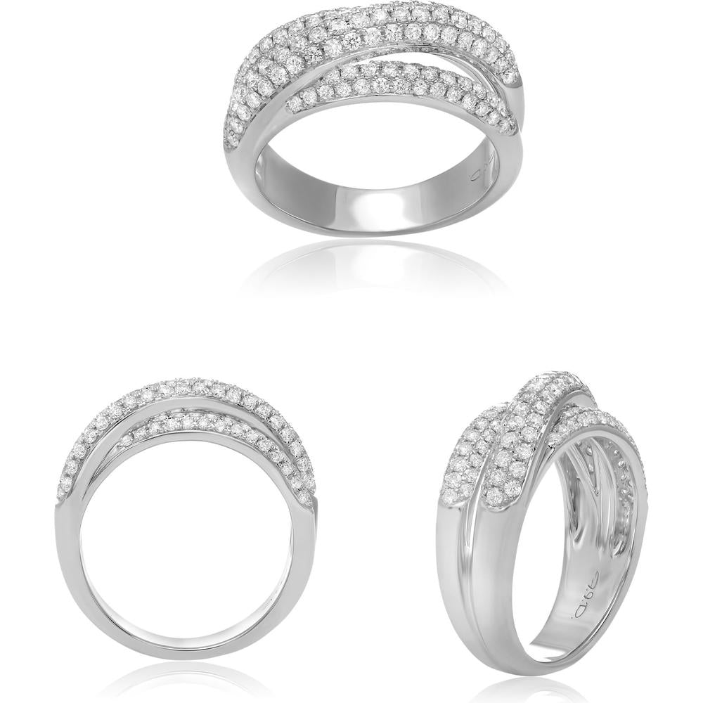 Roman & Jules - 14K White Gold Overlapping Diamond Ring with Pave Set Round Diamonds - 0.97 Carat Total Diamond Weight