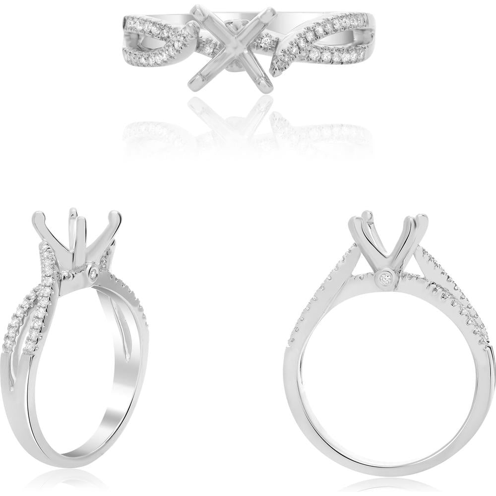 Roman & Jules - 14K White Gold Overlapping Engagement Ring with 0.18 Carat Total Round Pave Diamonds