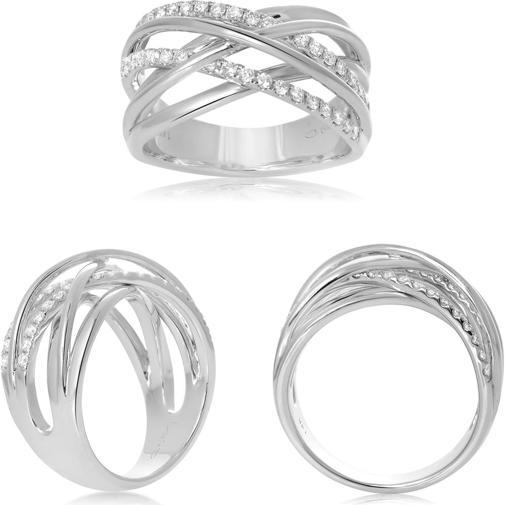Roman & Jules - 14K White Gold Overlapping Pave Band Ring with Round Diamonds - 0.37 Carat Total Diamond Weight