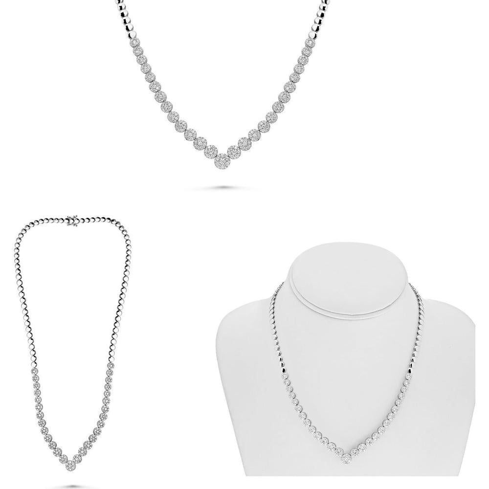 Roman & Jules - 14K White Gold Partial Riviera Necklace with 5.00 Carat Round Diamonds - Cluster Design