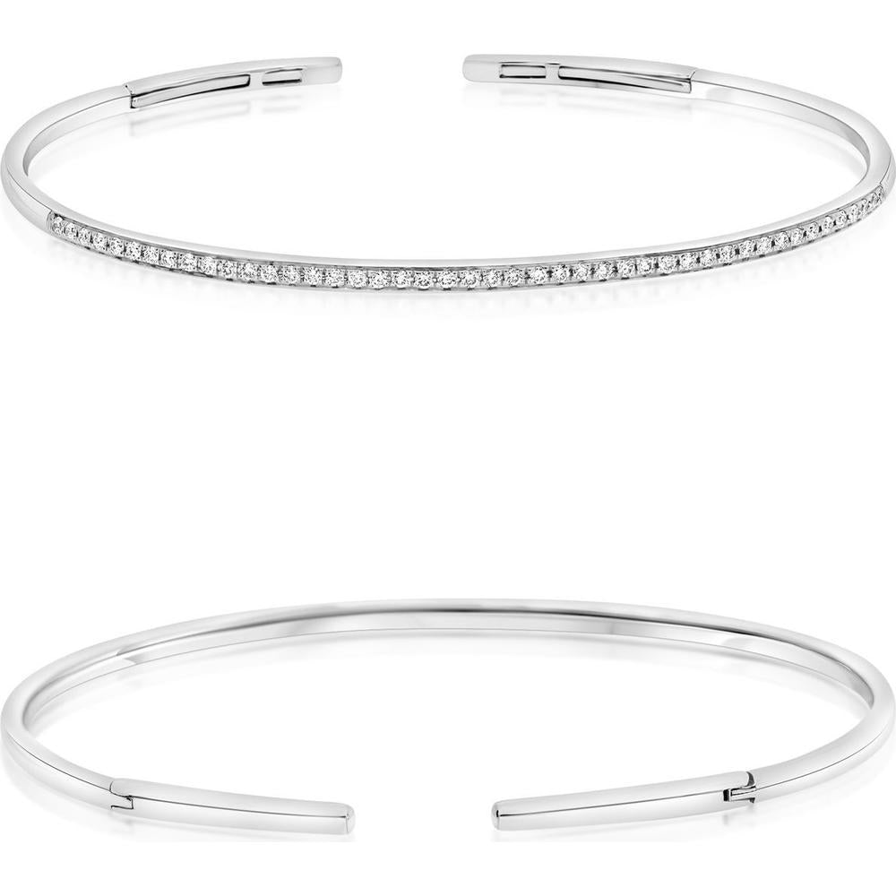Roman & Jules - 14K White Gold Pave Channel Diamond Bangle - 0.31 Carat Total Diamond Weight