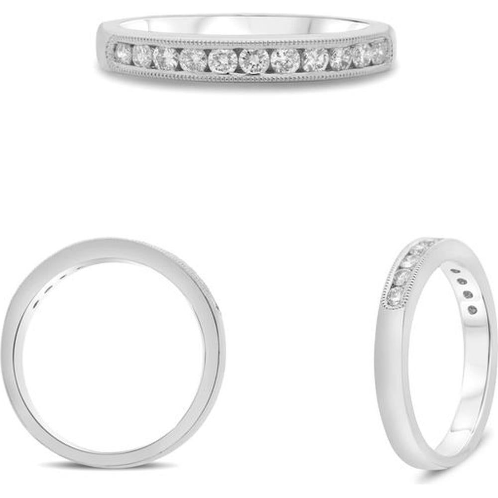 Roman & Jules - 14K White Gold Pave Diamond Band with Milgrain Detail - 0.34 Carat Total Diamond Weight