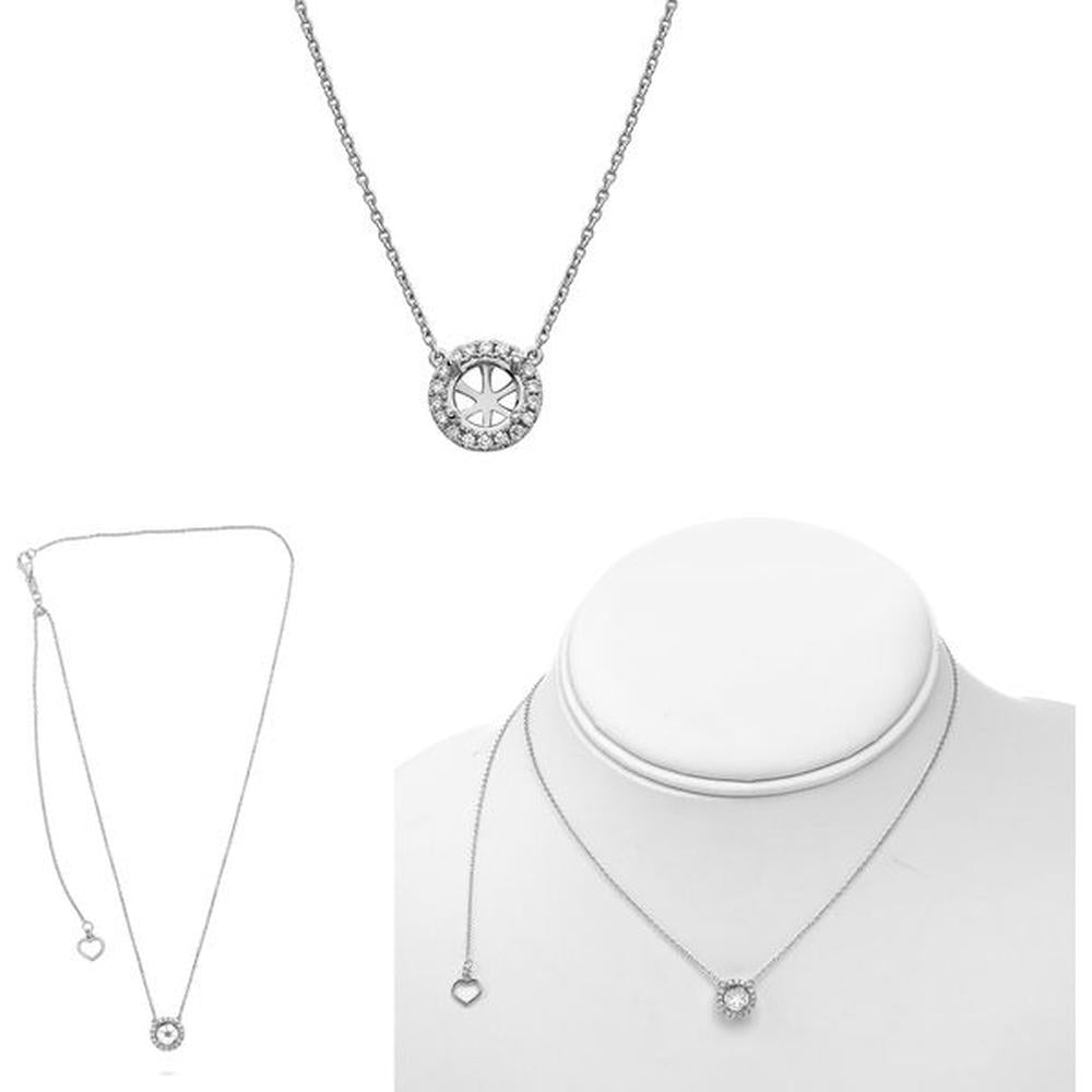 Roman & Jules - 14K White Gold Pave Diamond Halo Necklace with Round Center Diamond - 0.13 Carat Total Diamond Weight