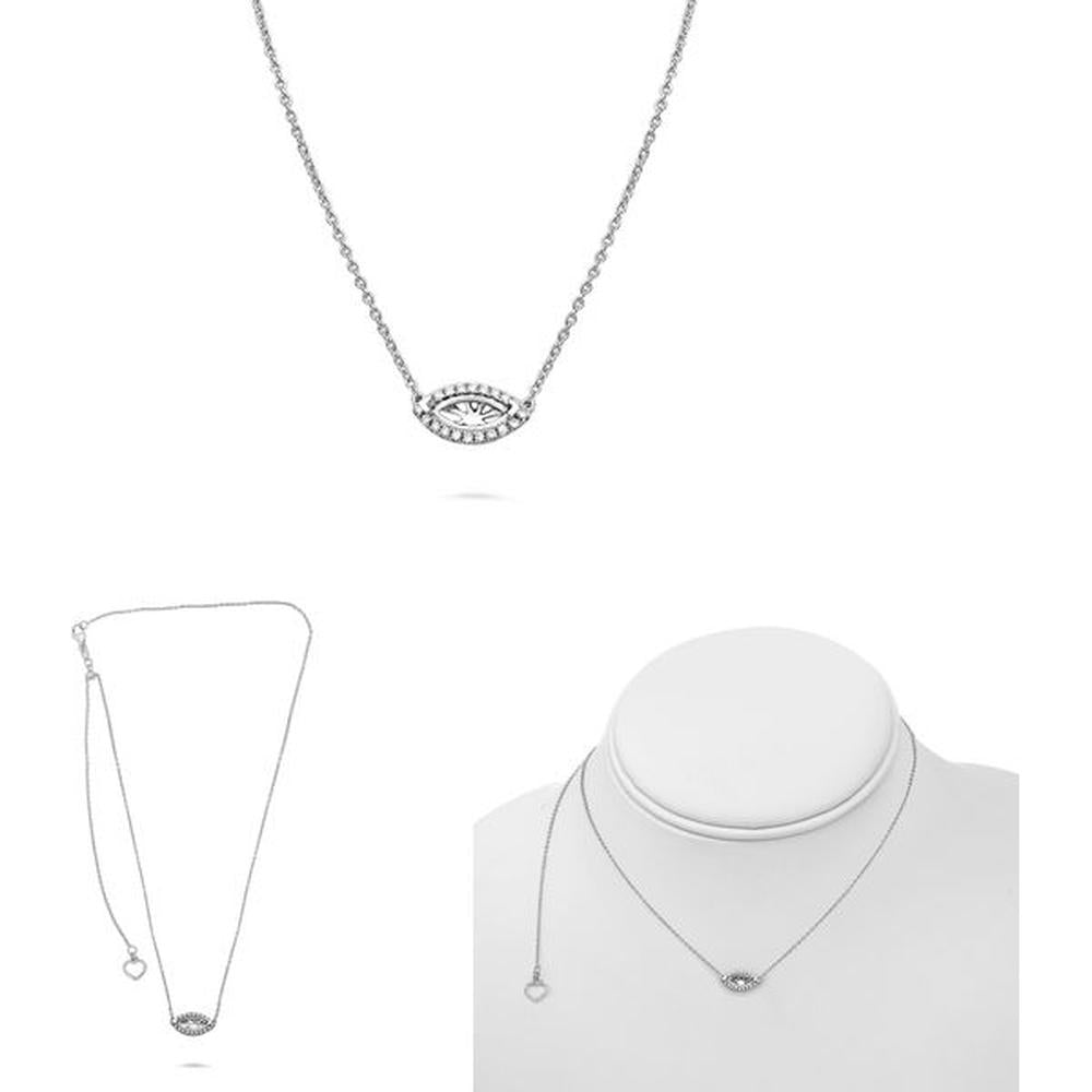 Roman & Jules - 14K White Gold Pave Diamond Halo Necklace with Round Center Stone - 0.15 Carat Total Diamond Weight