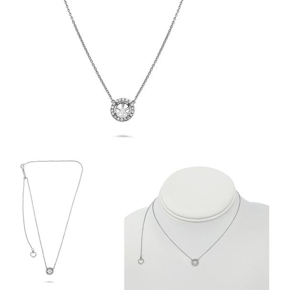 Roman & Jules - 14K White Gold Pave Diamond Halo Semi Mount Necklace - 0.13 Carat Total Diamond Weight
